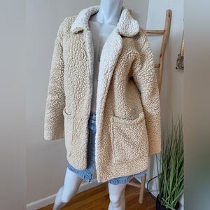 Unveil Teddy Sherpa Blazer Cardigan Jacket Cream Tan XS/S